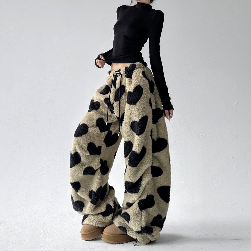 Wool wide-leg pants women loose fit