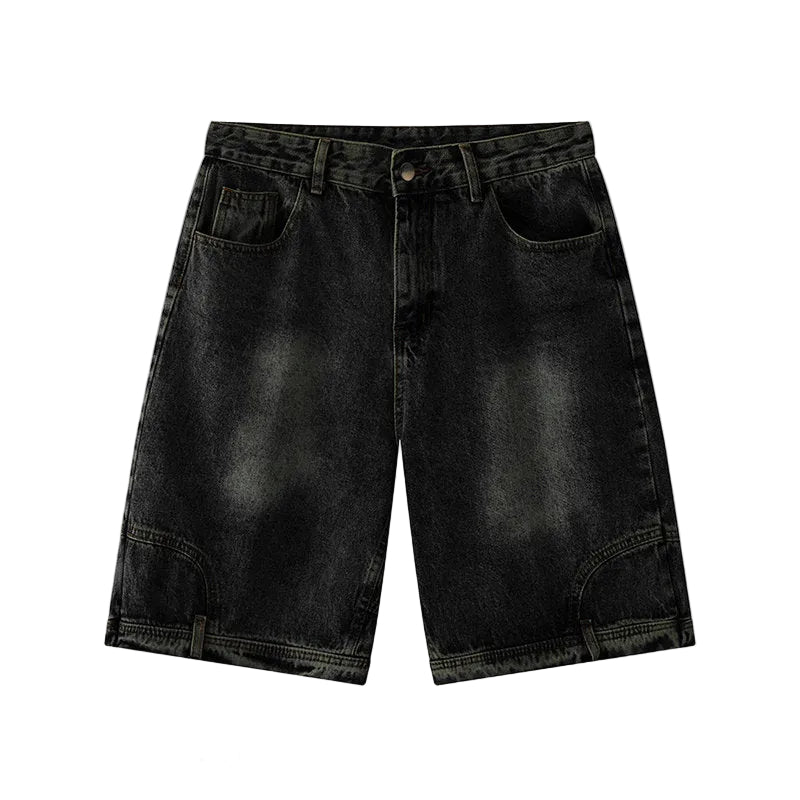 Distressed upside down men denim shorts jeans