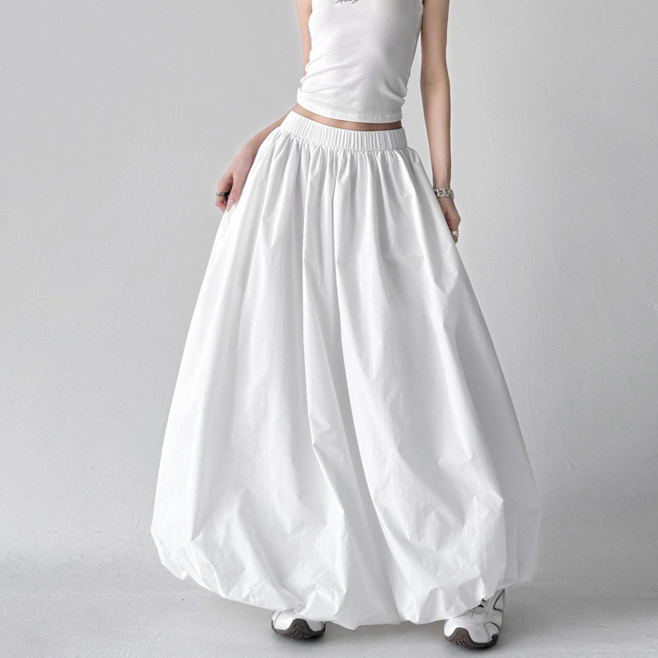 White bud skirt high-waisted slimming puffy bobble skirt