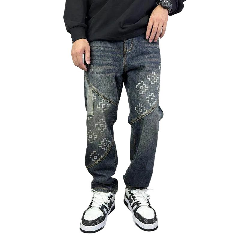 Printed stitched jeans
