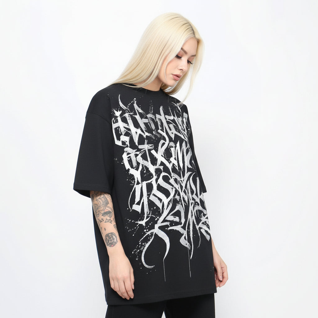 T-shirt men's summer loose fashion graffiti print couple top