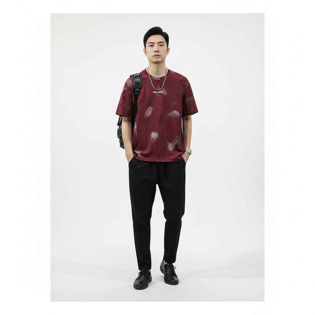 T-shirt men's summer new loose casual cloud dyed jacquard half-sleeve shirt