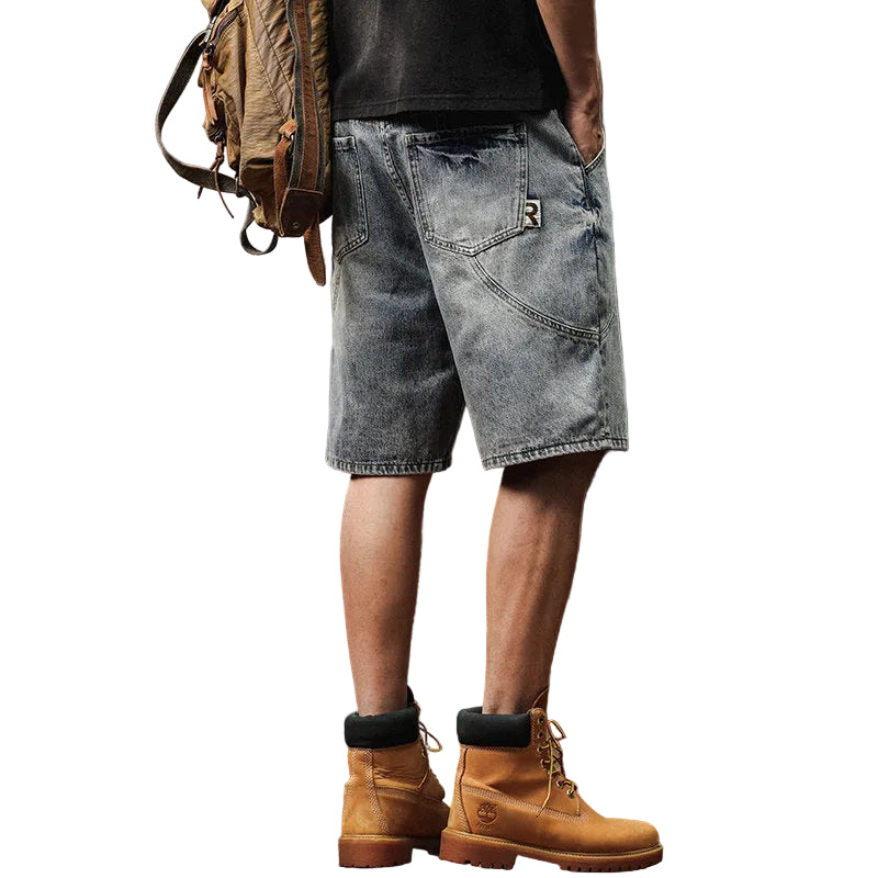 Denim shorts men's summer new trendy loose straight pant