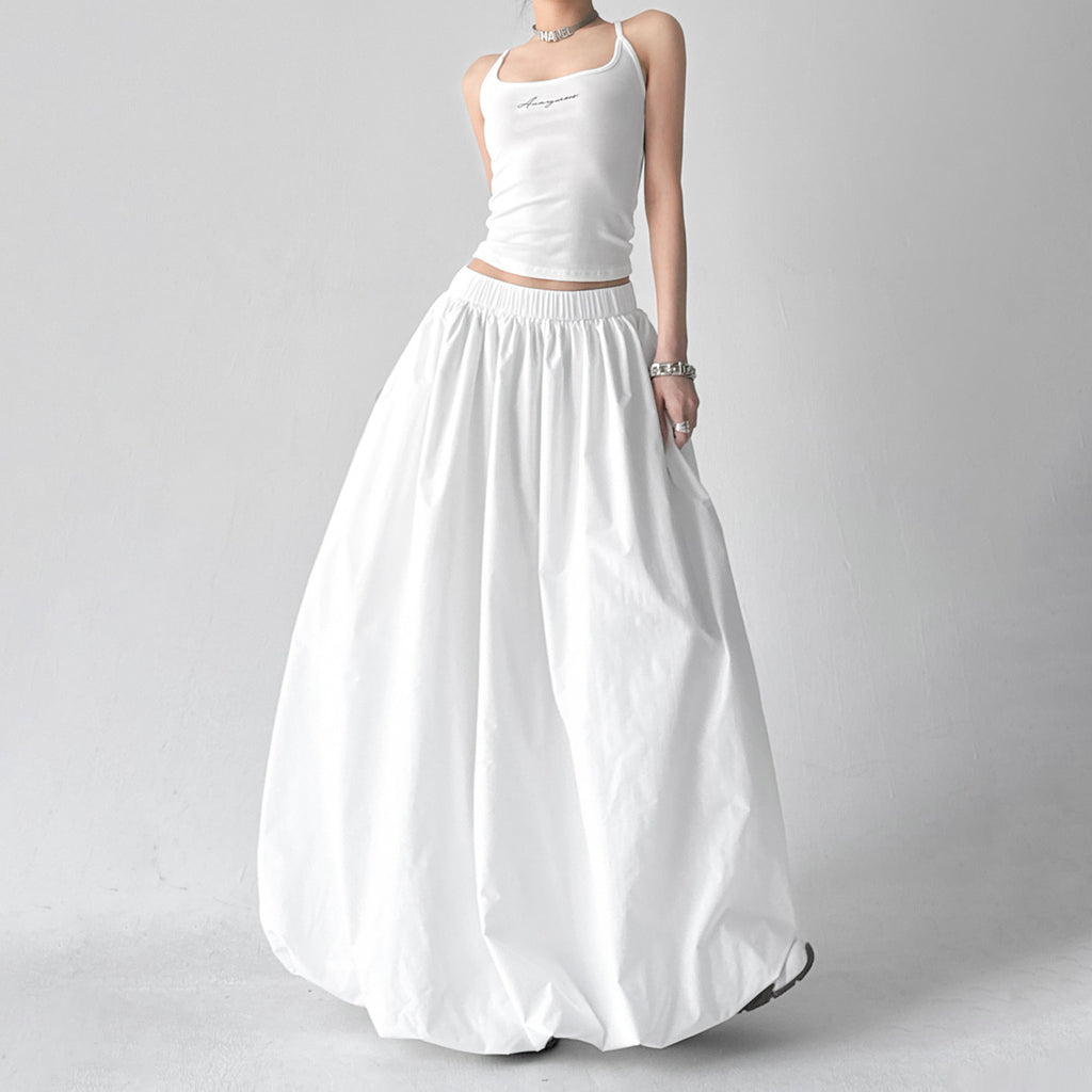 White bud skirt high-waisted slimming puffy bobble skirt