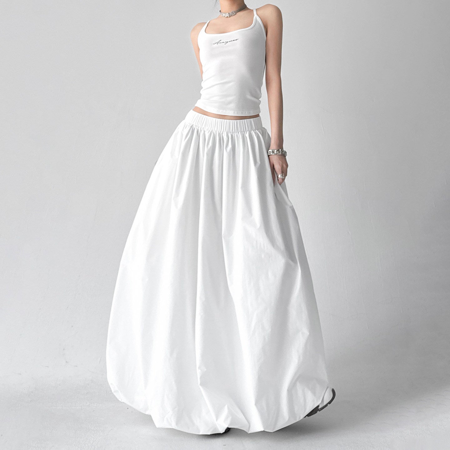 White bud skirt high-waisted slimming puffy bobble skirt