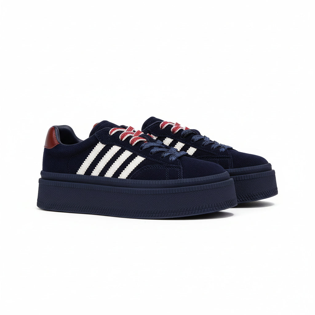 Blue High Platform Double Lace Women Shoes
