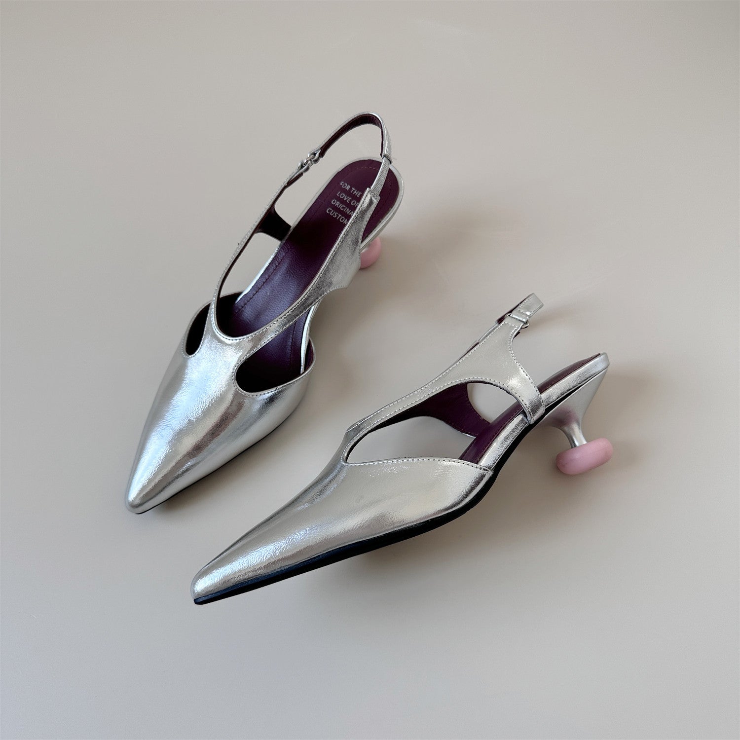Silver mid heel toe sandals women's summer pointed toe shoes