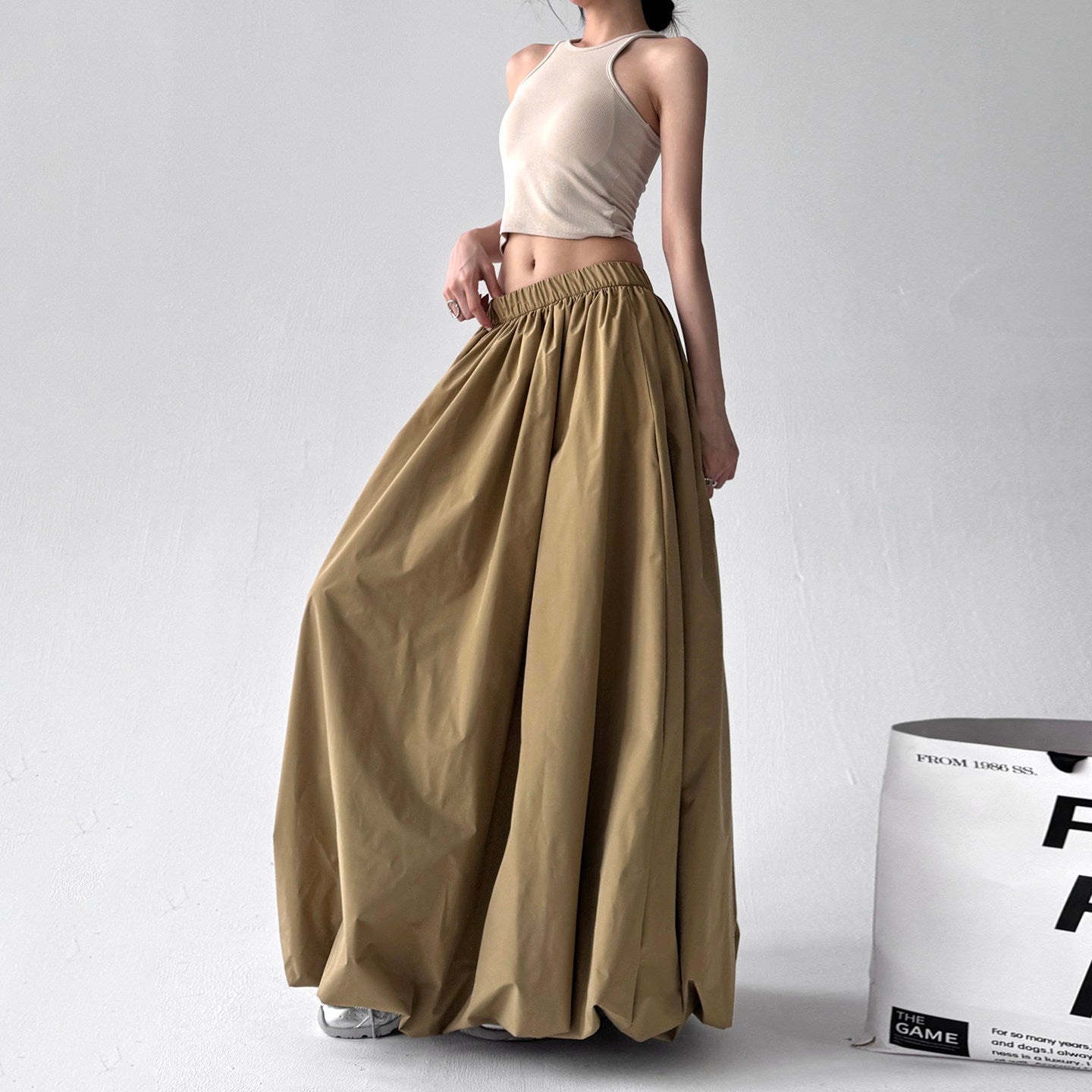 Brown bud long skirt high-waisted skirt