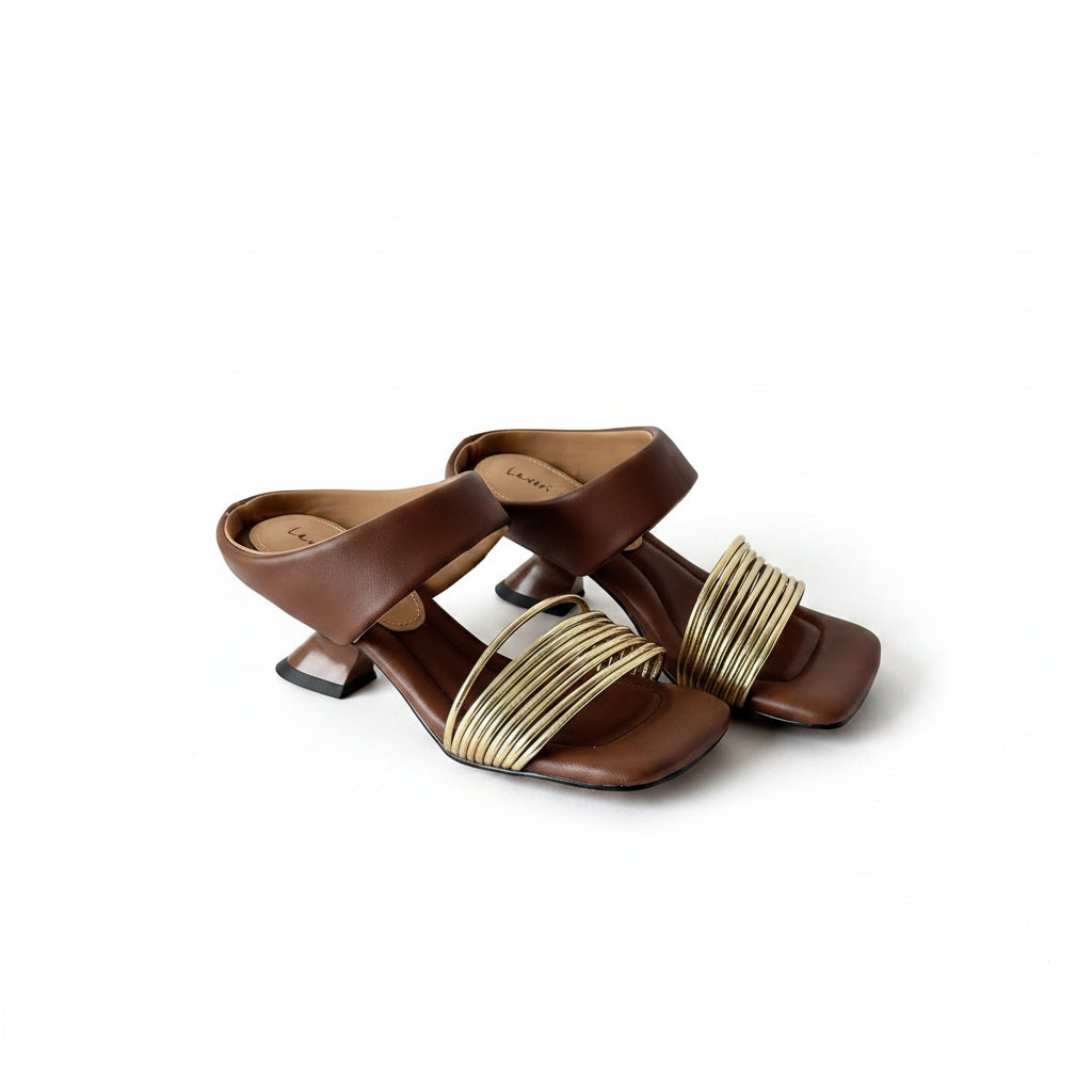 Handmade simple square toe open-toe heel slippers