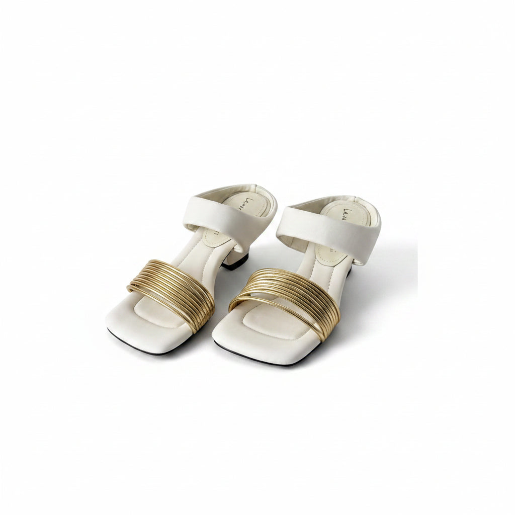 Handmade simple square toe open-toe heel slippers