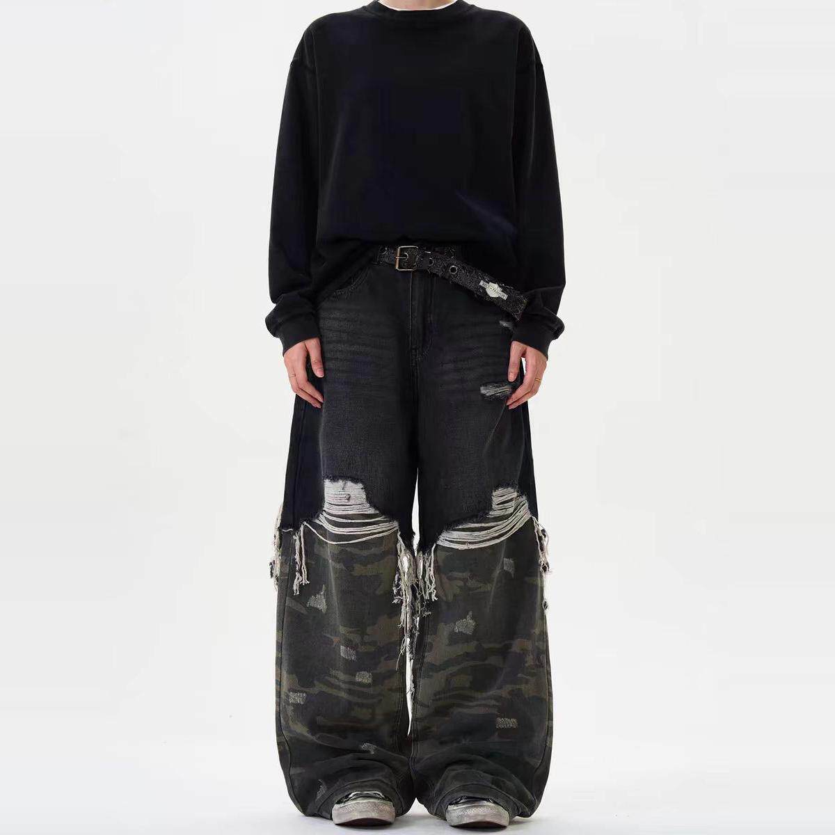 Jeans unisex loose camouflage stitching pants trousers