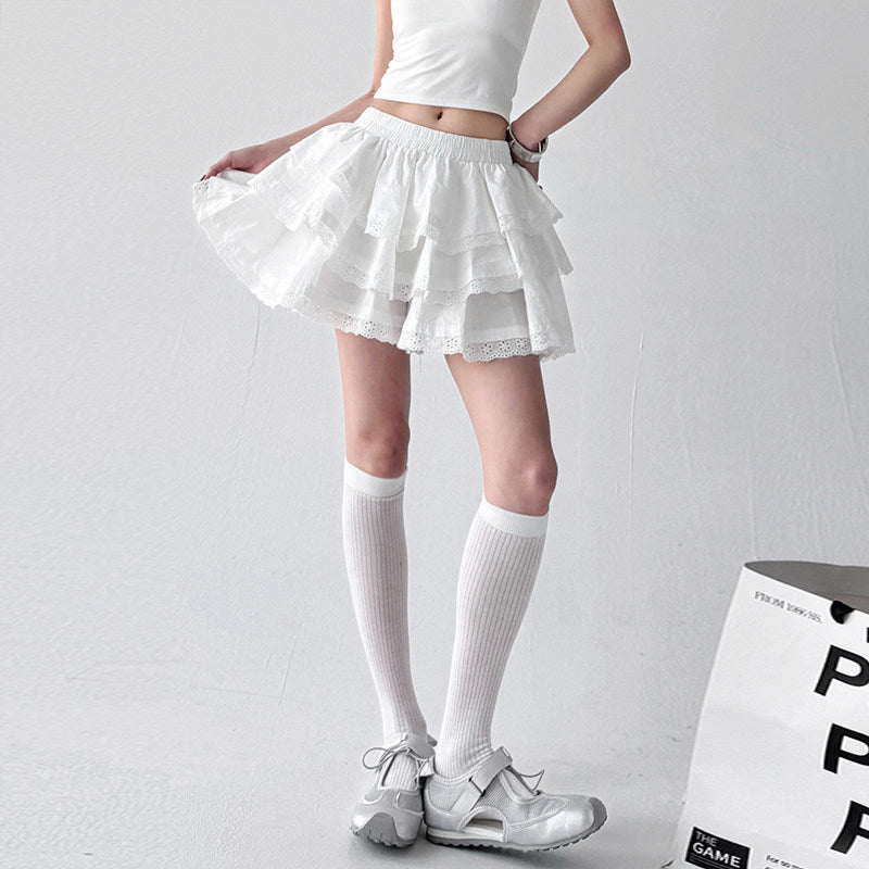 Skirt women's summer new small fresh summer white shorts skirt versatile sweet foreign style lace cake
