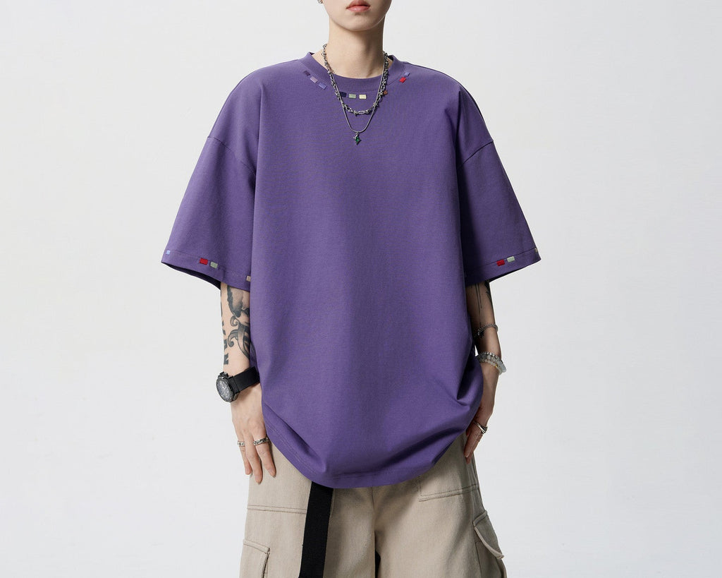 Hip-hop embroidery crew neck short-sleeved T-shirt men's half-sleeved tee