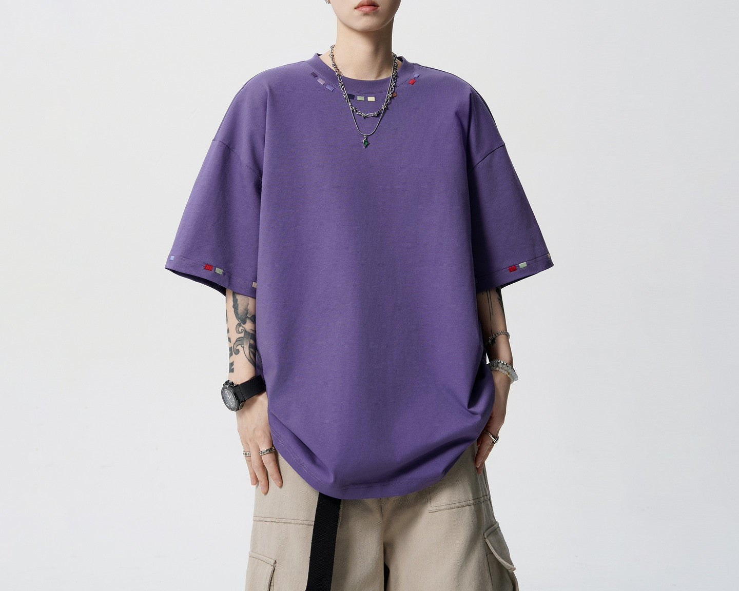 Hip-hop embroidery crew neck short-sleeved T-shirt men's half-sleeved tee