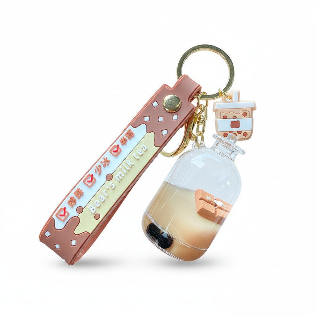 Miniature milk tea cup chocolate floating keychain