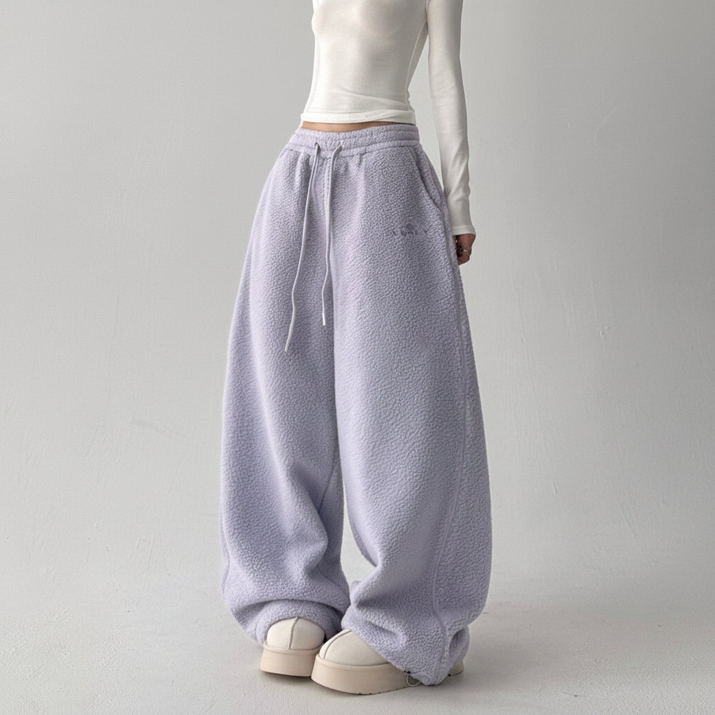 Purple fleece pants casual elongated pants