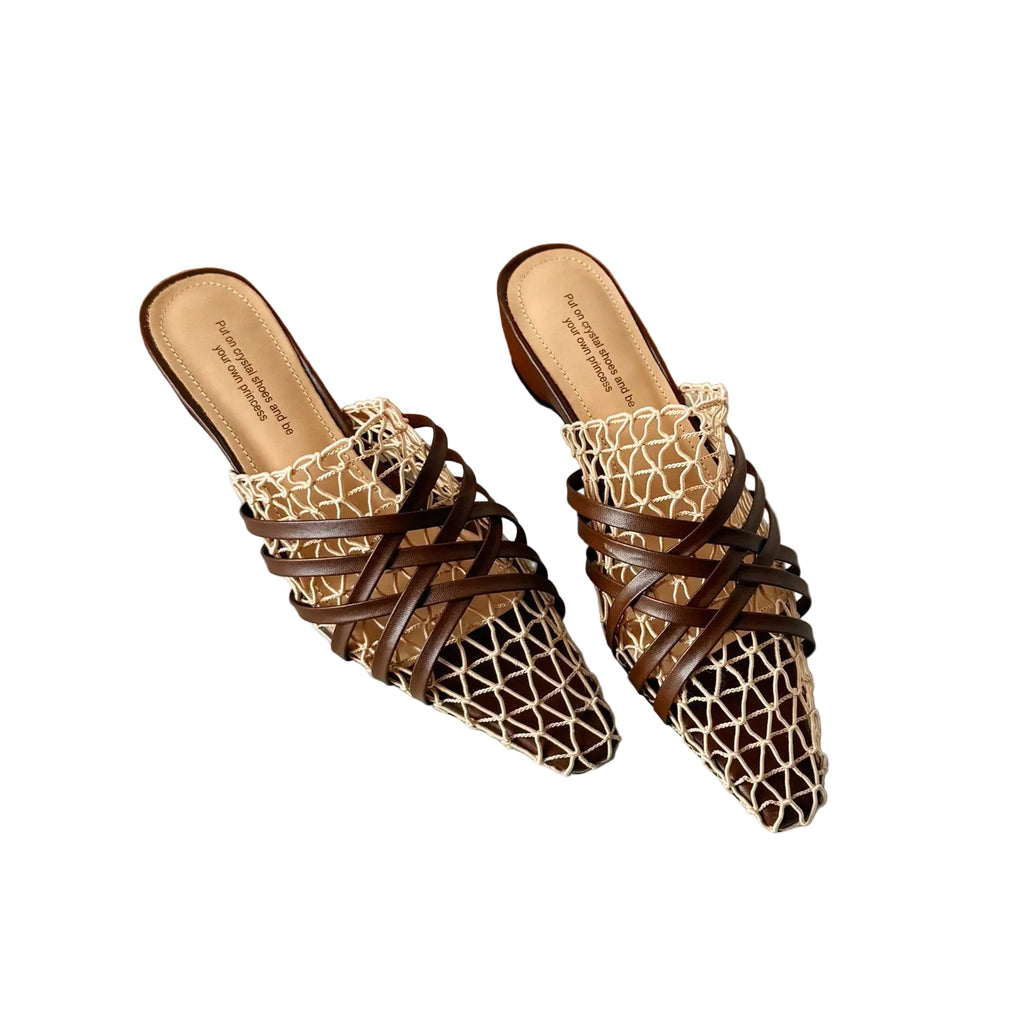 Pointed fishnet sandals thick-heeled shoe
