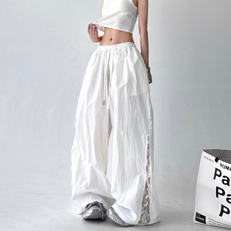 Side lace wide-leg pants women's high-waisted loose fit