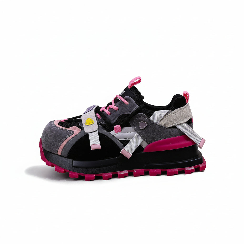 Color-blocking lace-up shoes