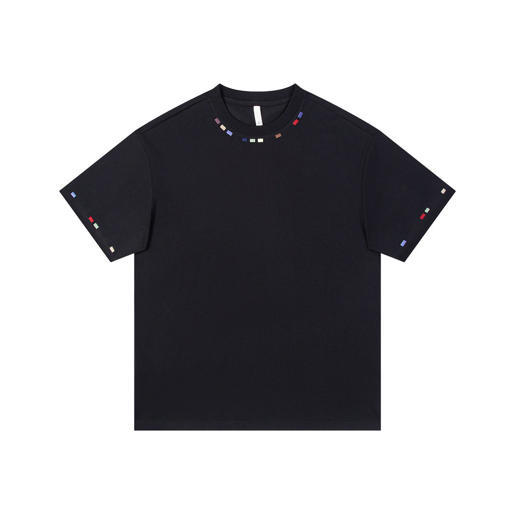 Hip-hop embroidery crew neck short-sleeved T-shirt men's half-sleeved tee