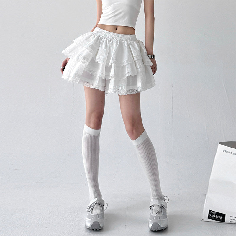 Skirt women's summer new small fresh summer white shorts skirt versatile sweet foreign style lace cake