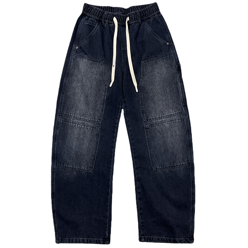 Trendy distressed washed jeans men's autumn loose fit pants