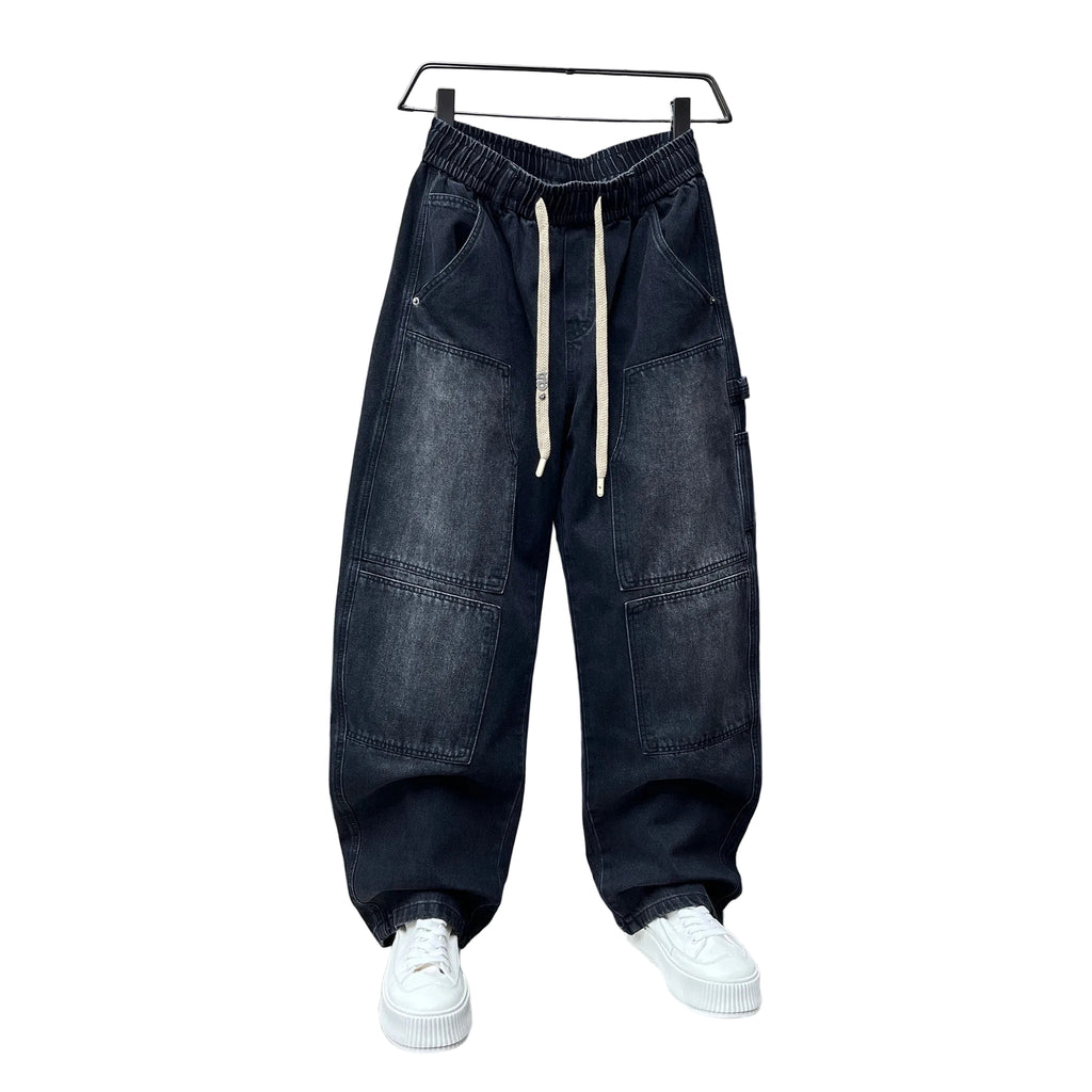 Trendy distressed washed jeans men's autumn loose fit pants