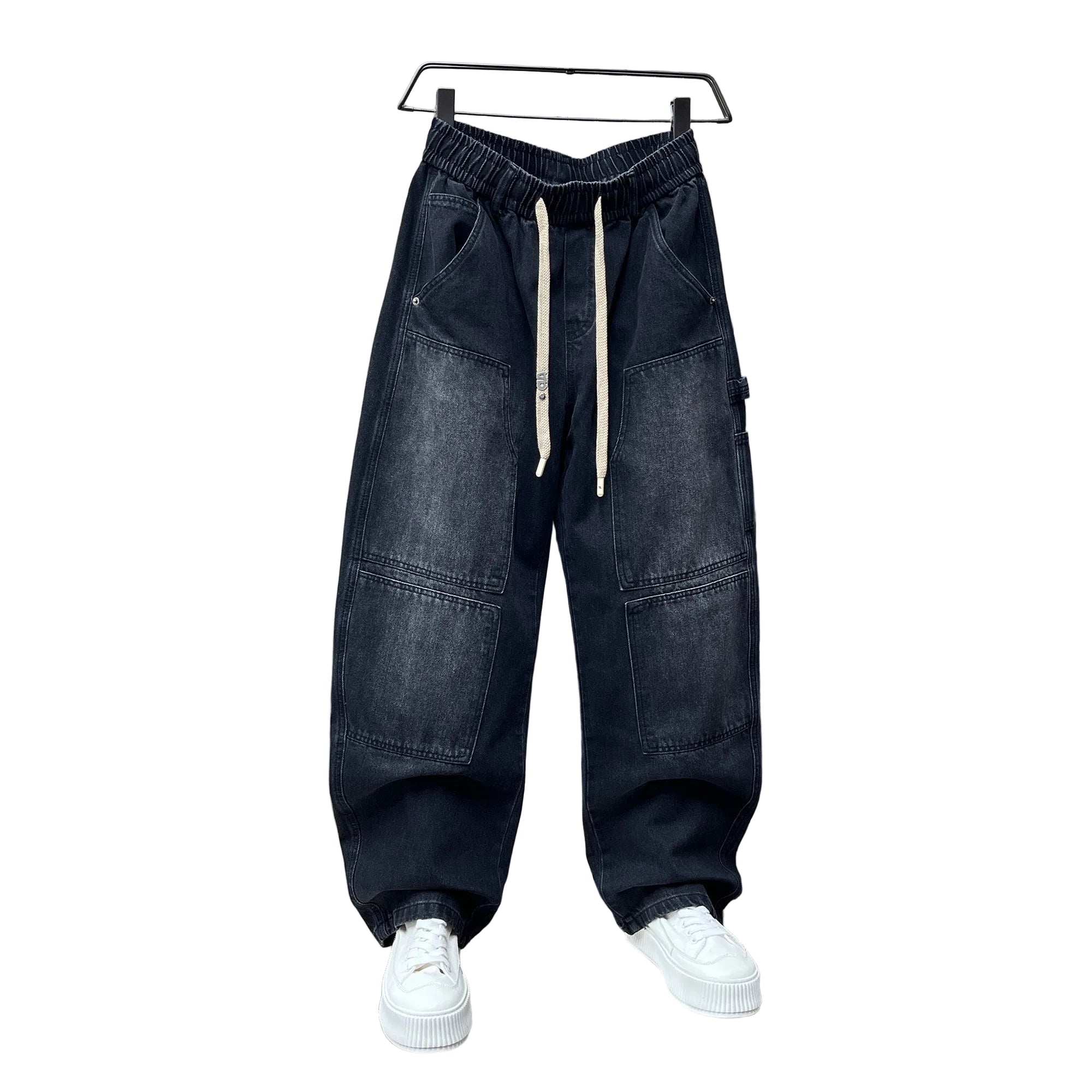 Trendy distressed washed jeans men's autumn loose fit pants