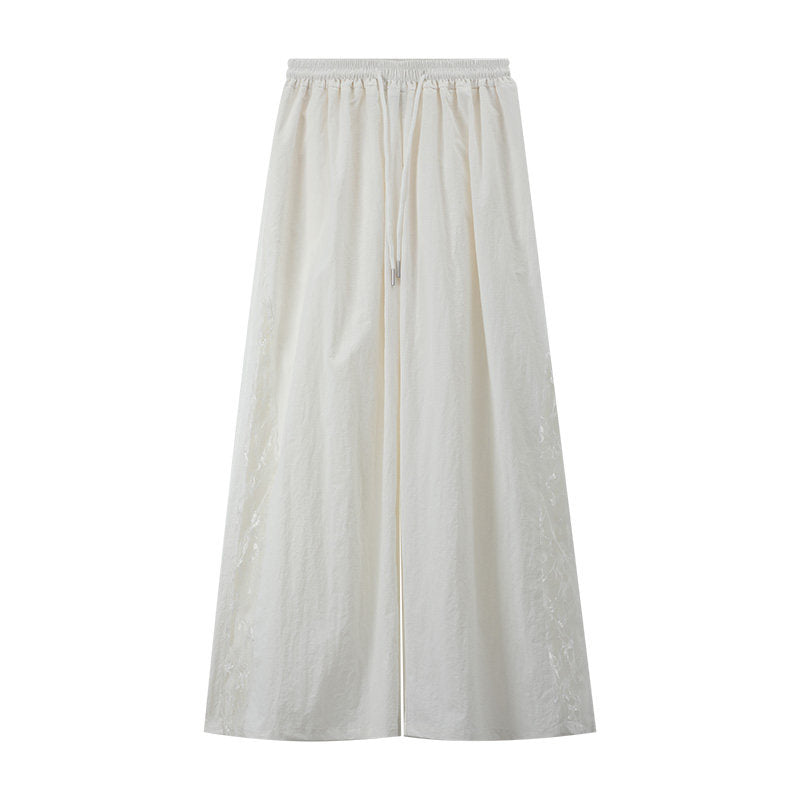 Side lace wide-leg pants women's high-waisted loose fit