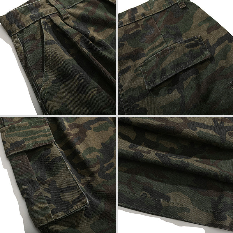 Camouflage cargo pants unisex summer loose straight wide-leg trousers
