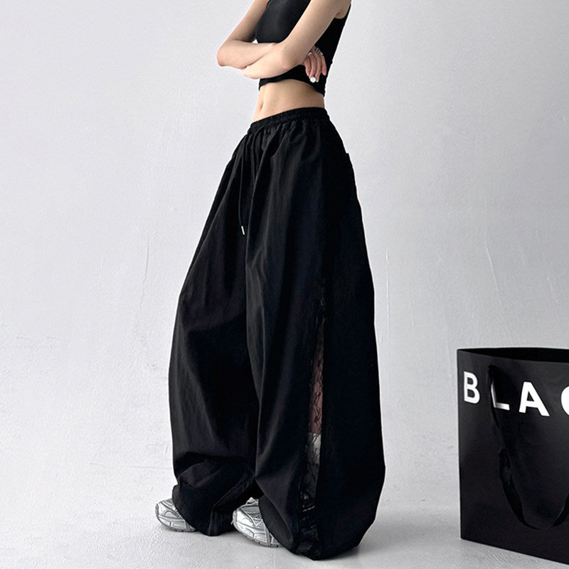 Side lace wide-leg pants women's high-waisted loose fit