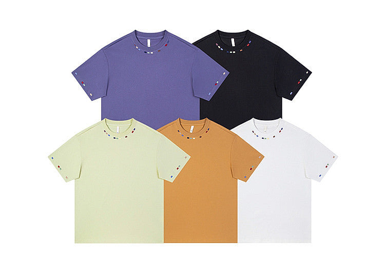 Hip-hop embroidery crew neck short-sleeved T-shirt men's half-sleeved tee