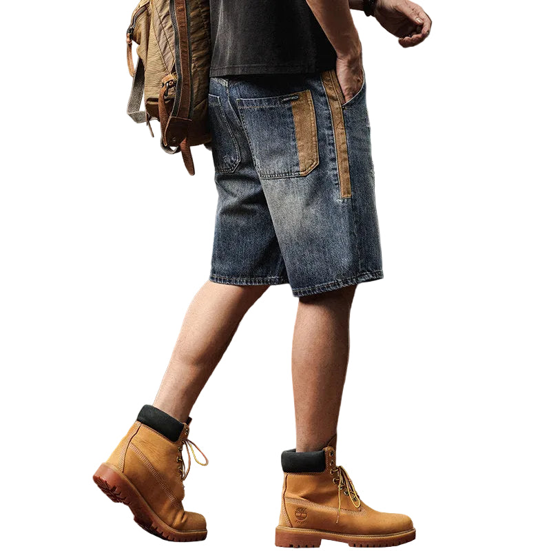 Men high denim shorts summer trendy loose plus-size wear pants
