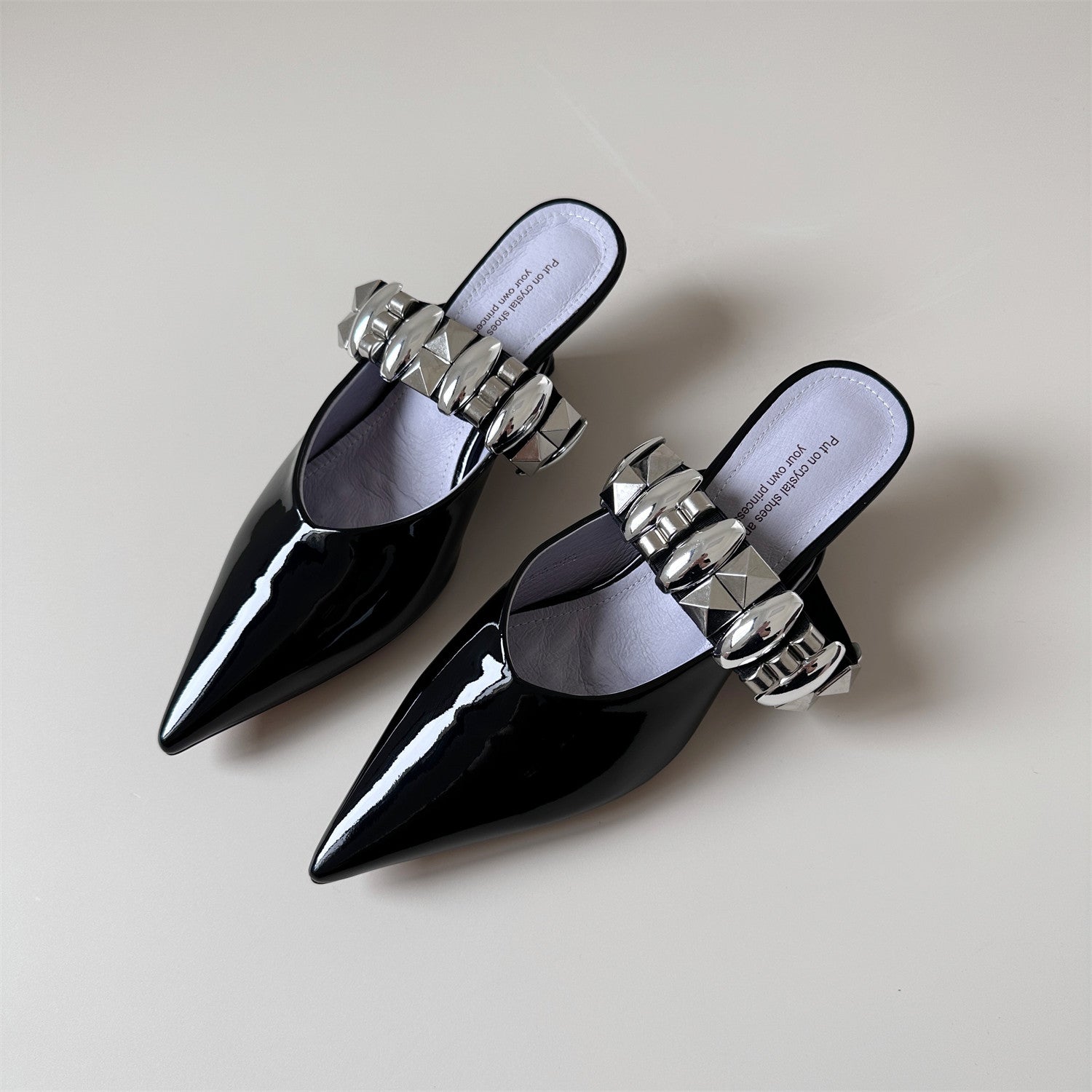 Leather thin heel wrap toe half slipper sandals women shoes