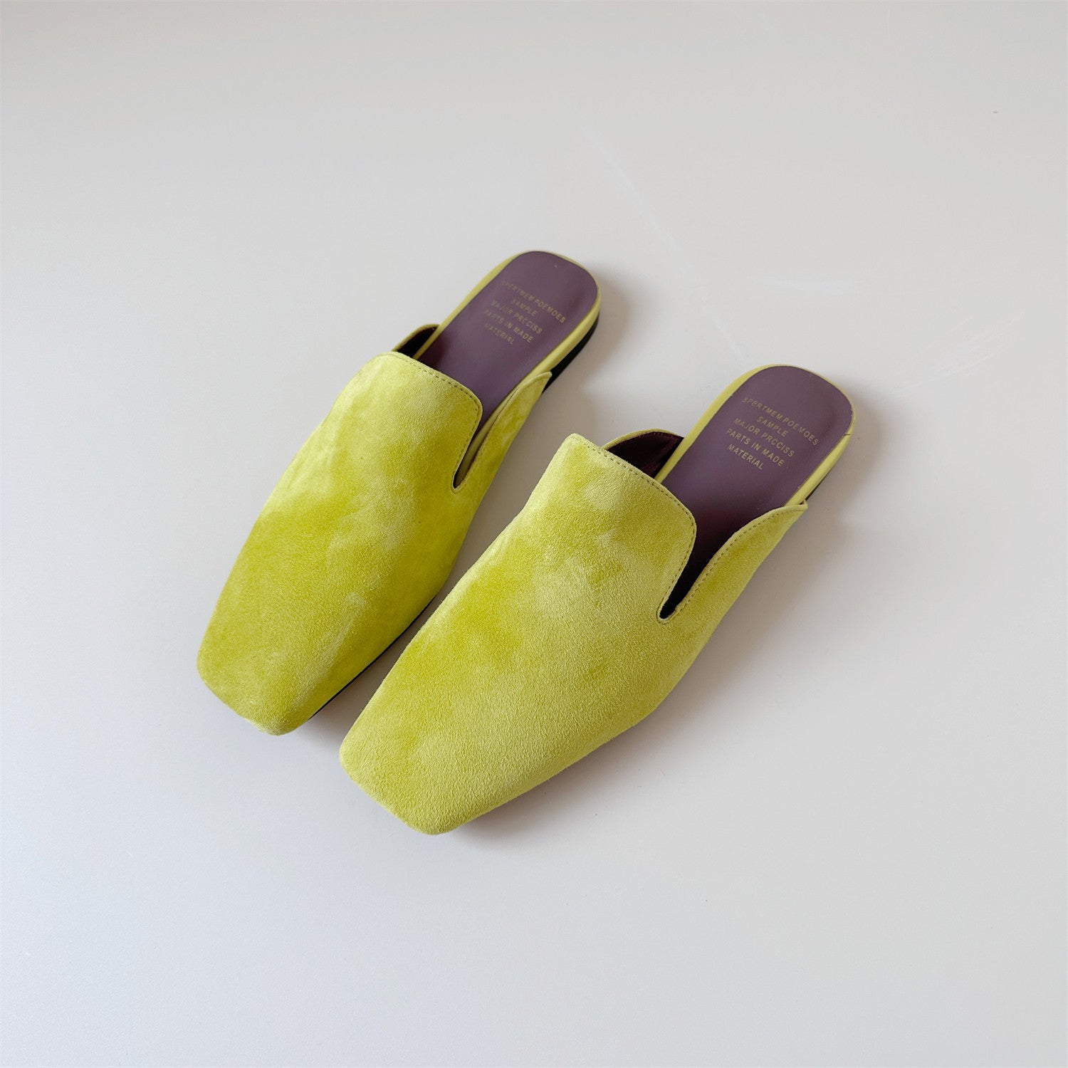 Green leather half-slipped sandals, women wear mules