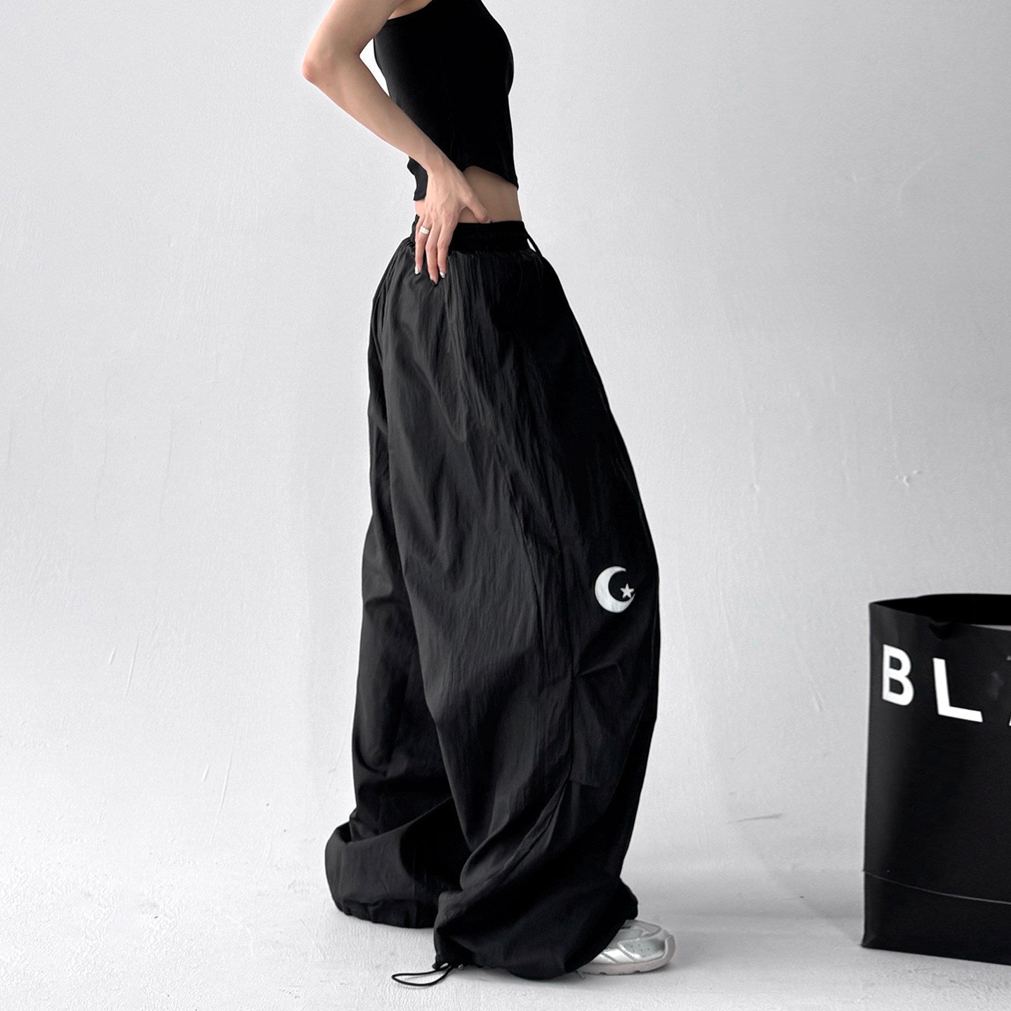 Transparent white high-waisted loose wide-leg pants