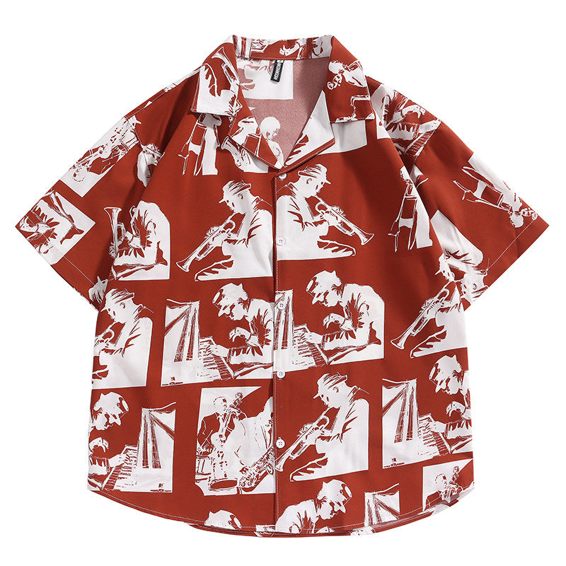 Full printed short-sleeved shirt summer shirt