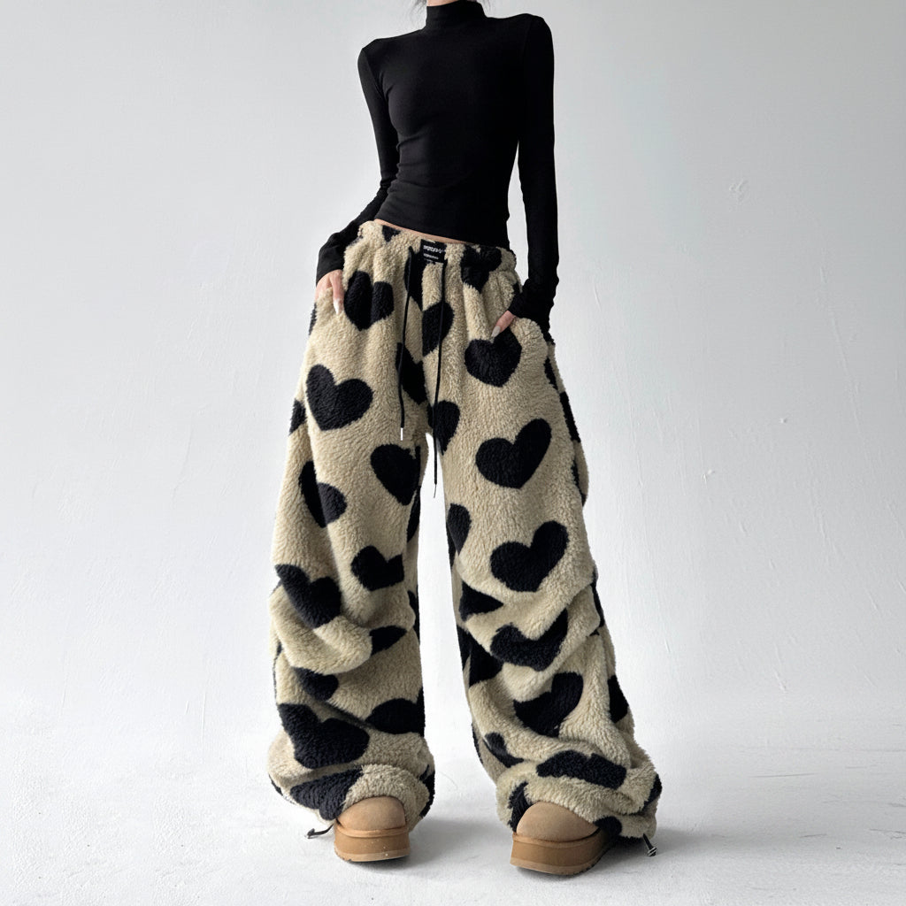 Wool wide-leg pants women loose fit