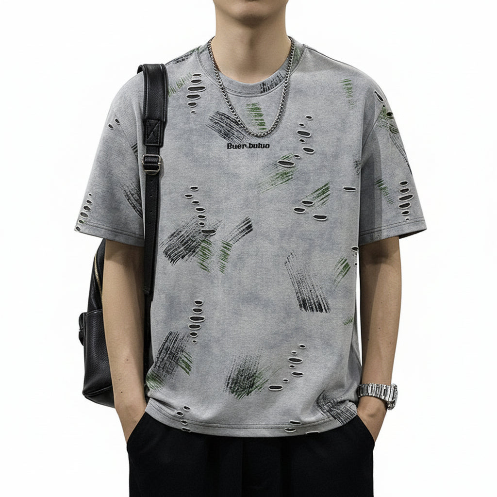T-shirt men's summer new loose casual cloud dyed jacquard half-sleeve shirt