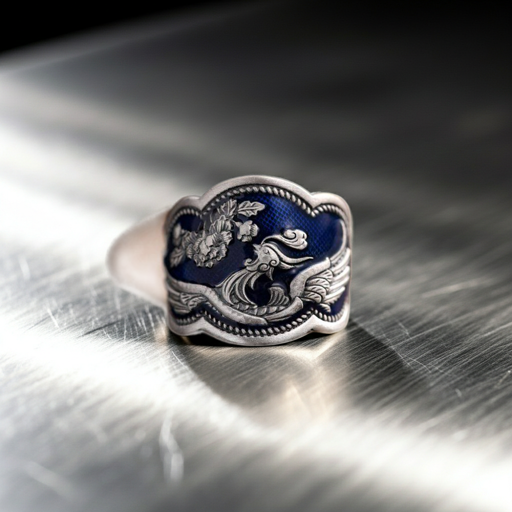 Silver Enamel Peacock Ring