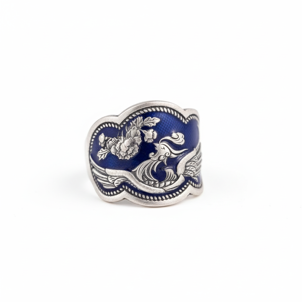 Silver Enamel Peacock Ring
