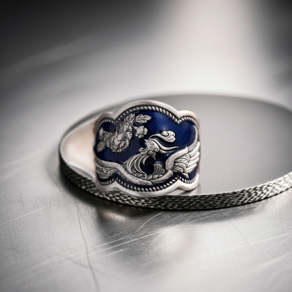 Anello in argento smaltato con pavone