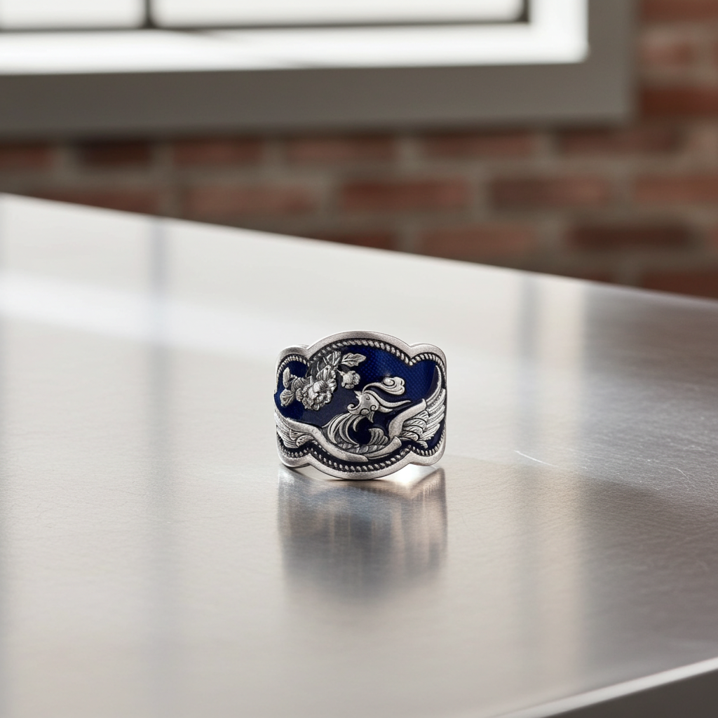 Silver Enamel Peacock Ring