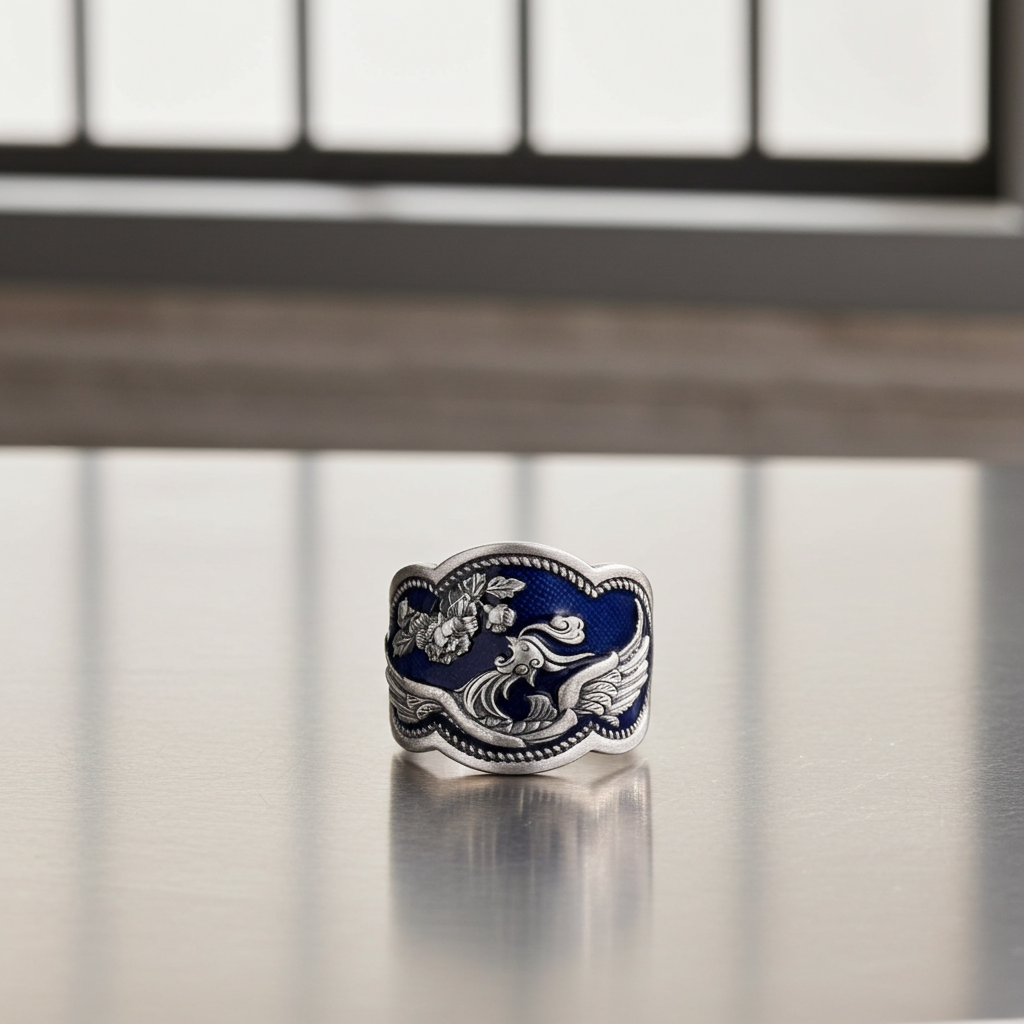 Anello in argento smaltato con pavone