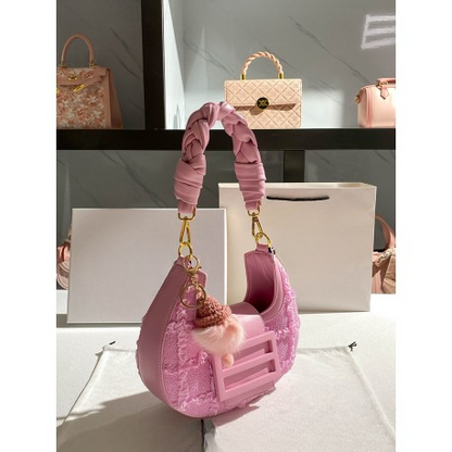 Woven crescent bag for women pink underarm bag