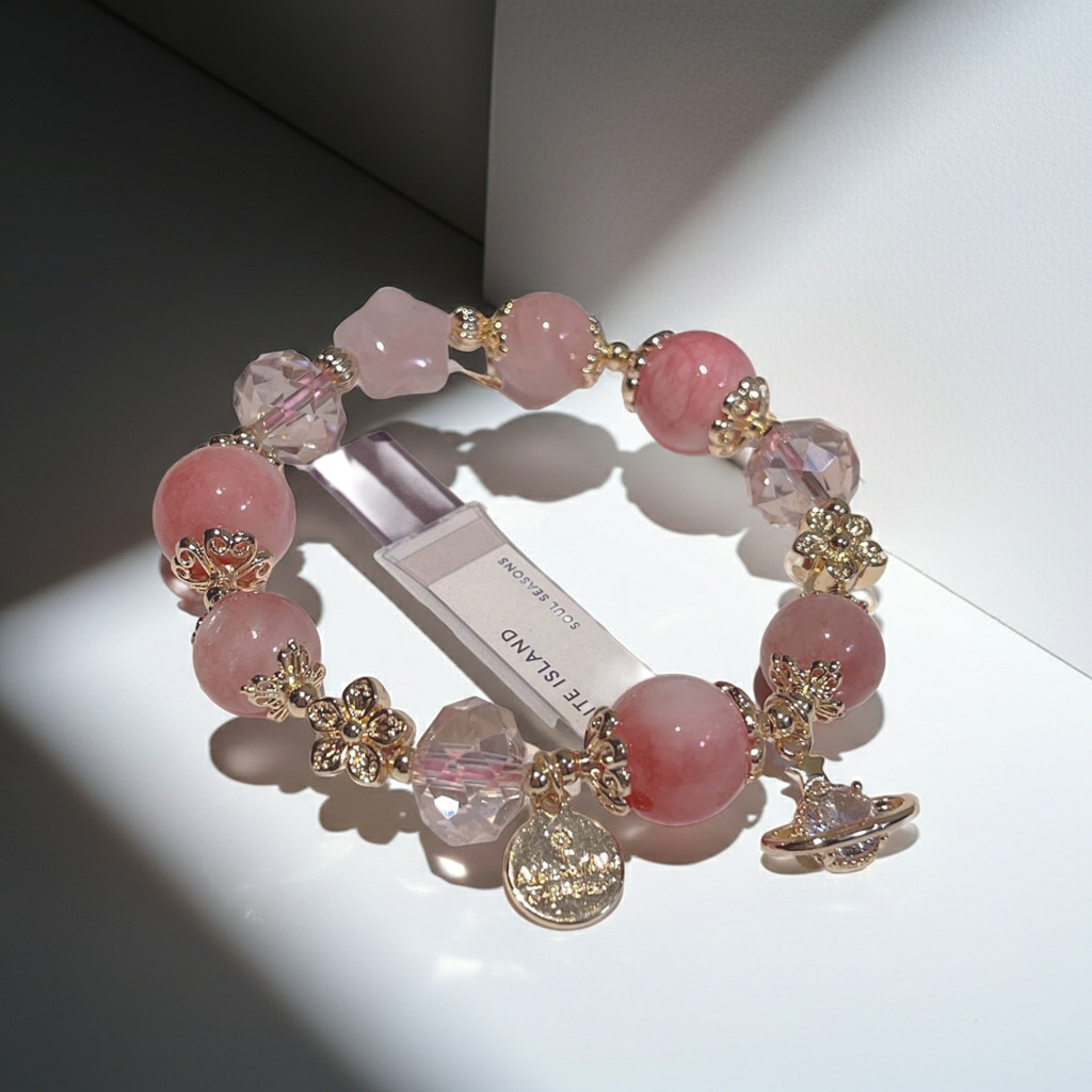 Cream Peach Blossom Strawberry Bracelet