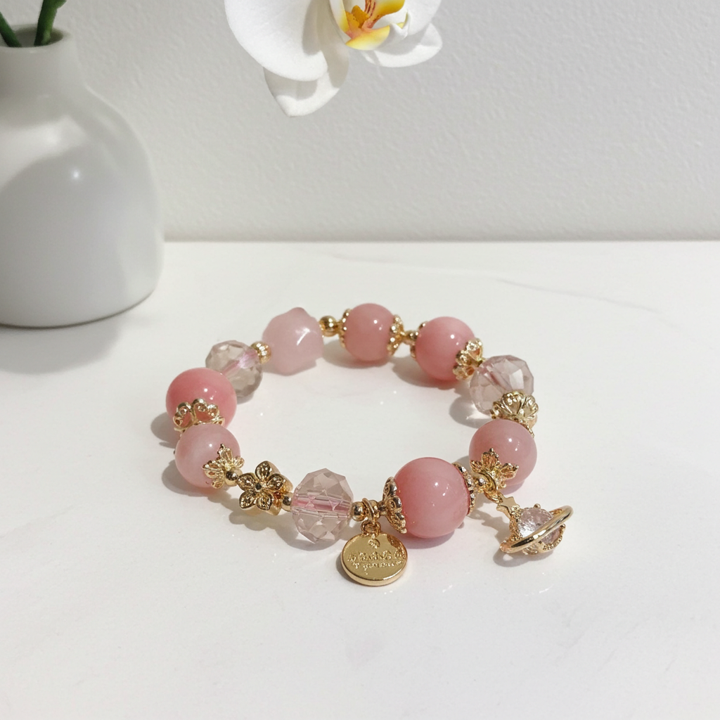 Cream Peach Blossom Strawberry Bracelet