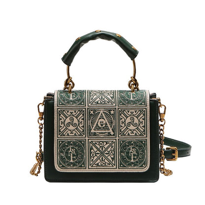 Embroidered green handbag crossbody bag