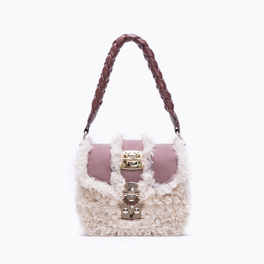 Long Roll Wool Lock Buckle Woven Rope handbag