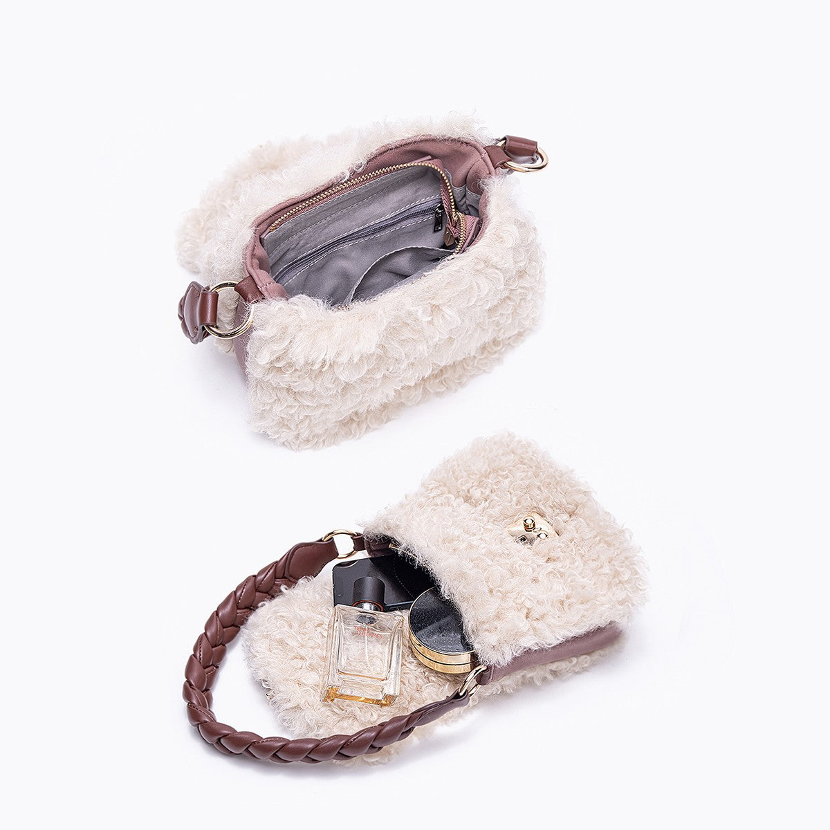 Long Roll Wool Lock Buckle Woven Rope handbag